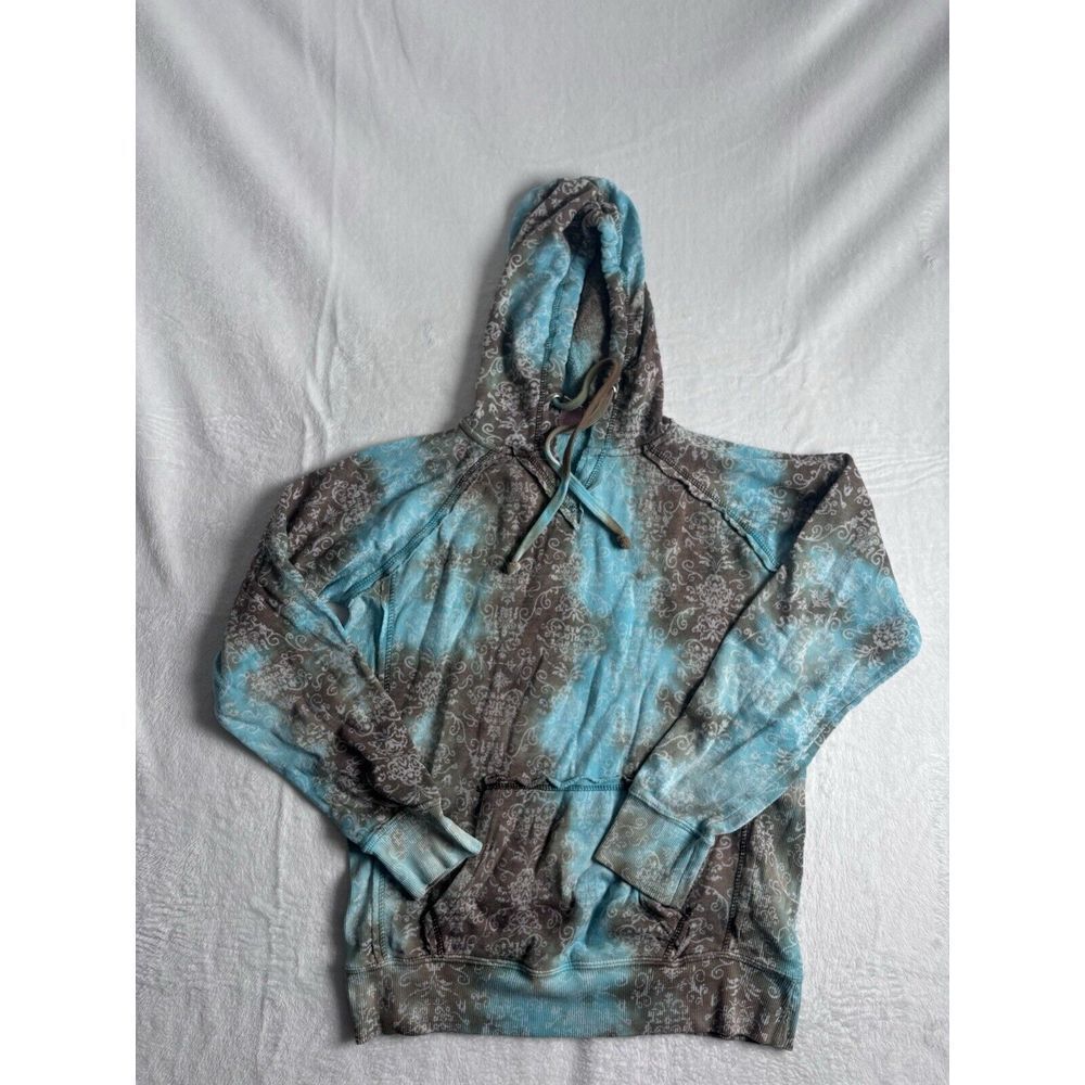 MV Sport Blue Brown Tie Dye Paisley Long‎ Sleeve Hoodie Women's Large *